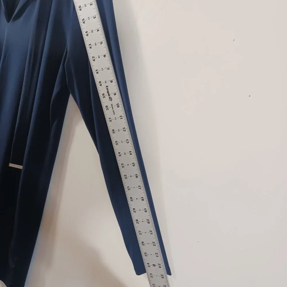 Michael Kors Lightweight Long Sleeve Navy Dress W/ Decorative Tie Neck, SZ Med. - Picture 7 of 16